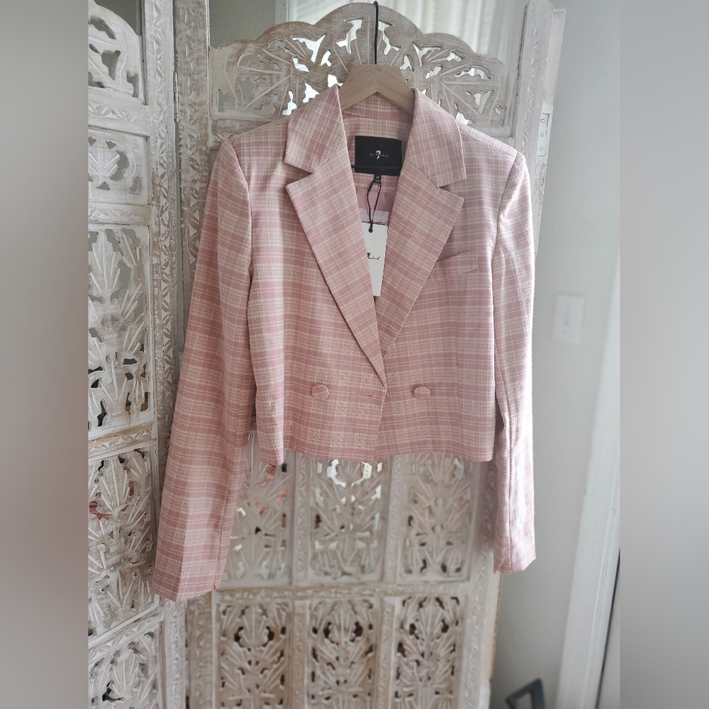 7 for all Mankind pink and white Plaid blazer